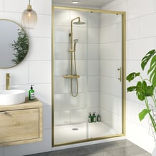 Luxura Sliding Shower Door 1000mm with 1200 x 900mm Tray - 6mm Brushed Brass Price Comparisons | Compare The Build