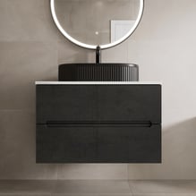 Vitusso Fluted Black & White Wall Hung Bathroom Vanity Unit with Oval Fluted Basin, Black 800mm Price Comparisons | Compare The Build