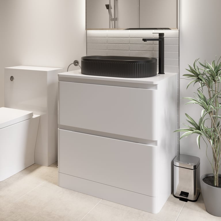 Regis Forma White FS Countertop Vanity & Fluted Black Basin 800mm