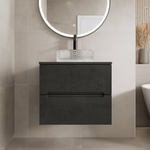 Vitusso Fluted Black Wall Hung Bathroom Vanity Unit with Round Glass Basin 600mm Price Comparisons | Compare The Build