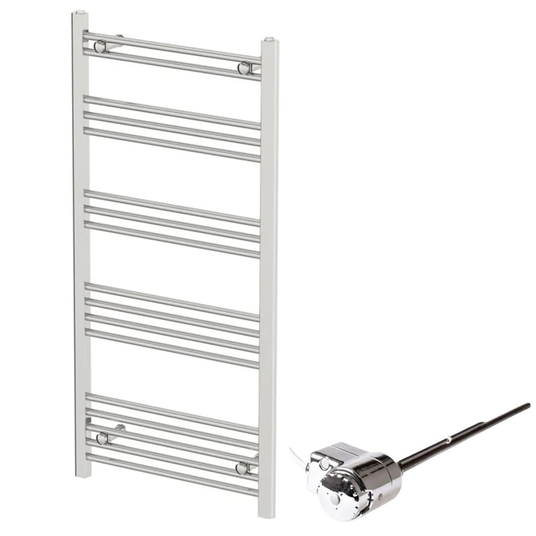 Chrome thermostatic dual-fuel flat bar towel radiator