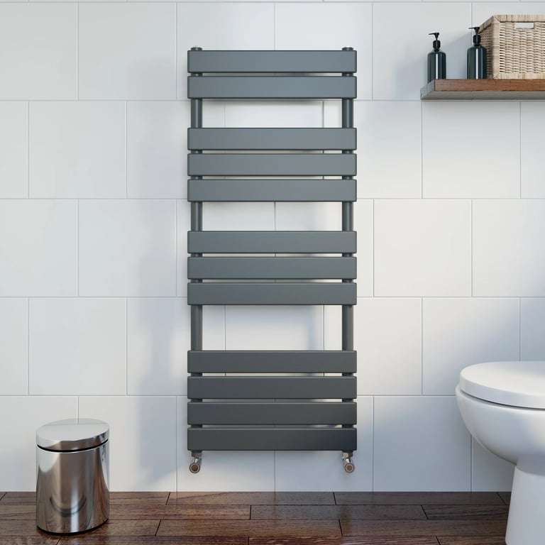 Anthracite flat panel heated towel radiator