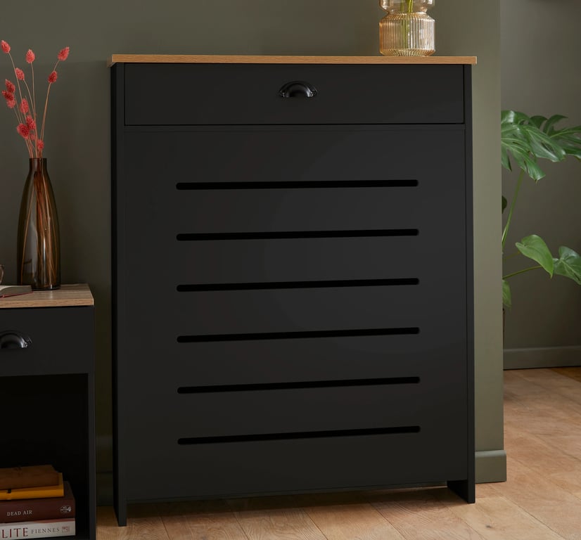 Vale Designs Black Radiator Cover - Small with Drawer 780mm