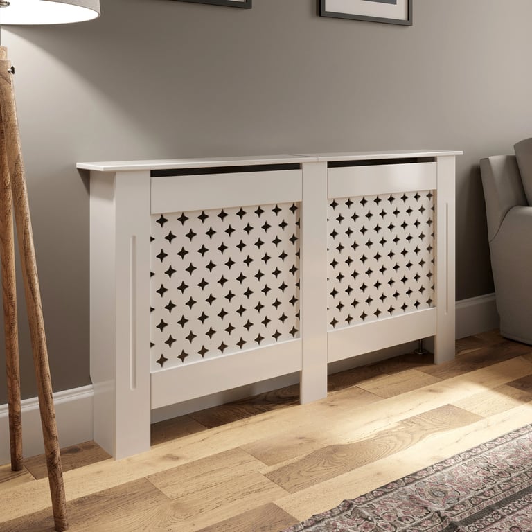 DuraTherm White Radiator Cover - Large - Cross Pattern Style 1520mm