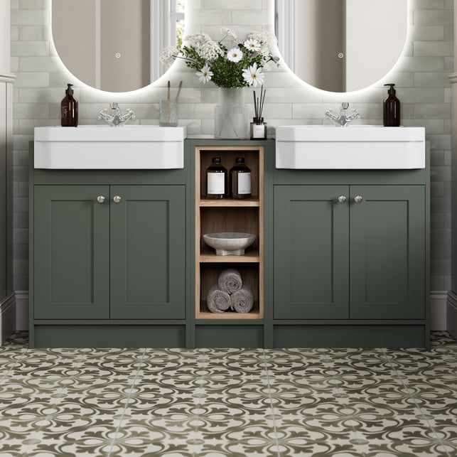 Park Lane Winchester Green Double Vanity Unit With Traditional Basins 
