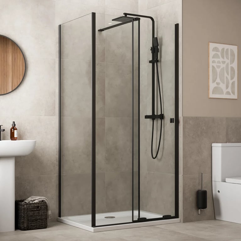Diamond Frameless Sliding Shower Enclosure 1100 x 900mm - 8mm Black