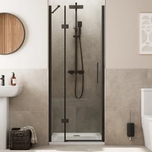 Diamond Frameless Hinged Shower Door 800mm with 800 x 800mm Non Slip Tray and Waste - 8mm Black Price Comparisons | Compare The Build