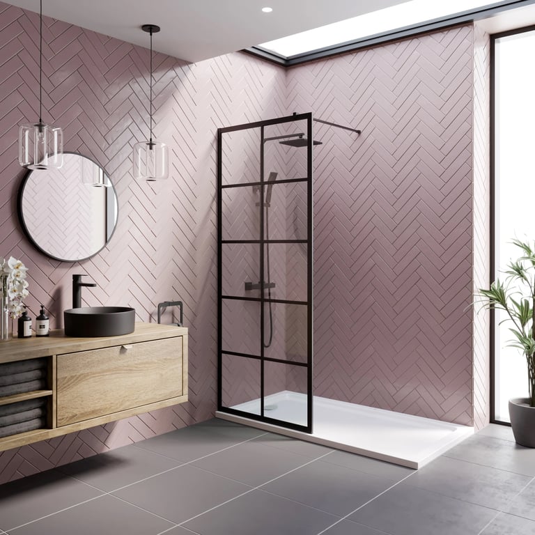 Diamond Grid Walk In Screen 1700x700, Tray Black
