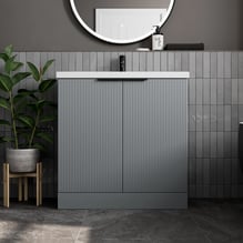 Artis Fluted Grey Freestanding Bathroom Vanity Unit with Basin 800mm - Black Handles Price Comparisons | Compare The Build