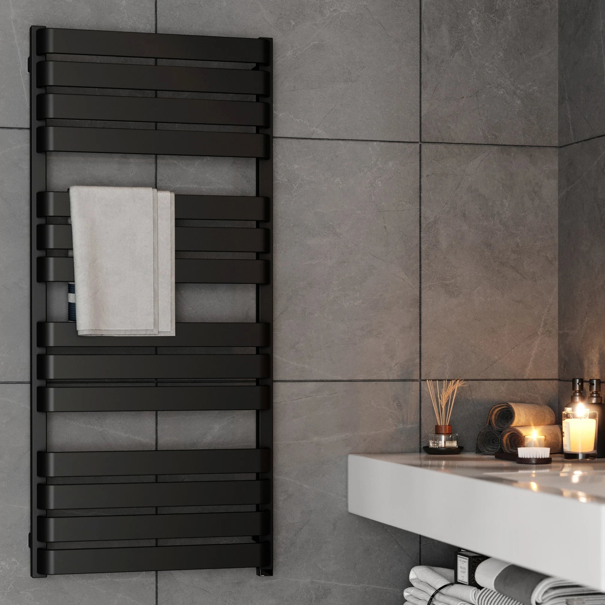 Terma Warp T One Electric Towel Radiator Matt Black 1110 x 500mm