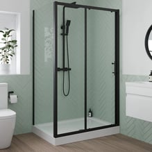 Luxura Sliding Shower Enclosure 1200 x 800mm with Raised Non Slip Tray and Waste - 6mm Black Price Comparisons | Compare The Build