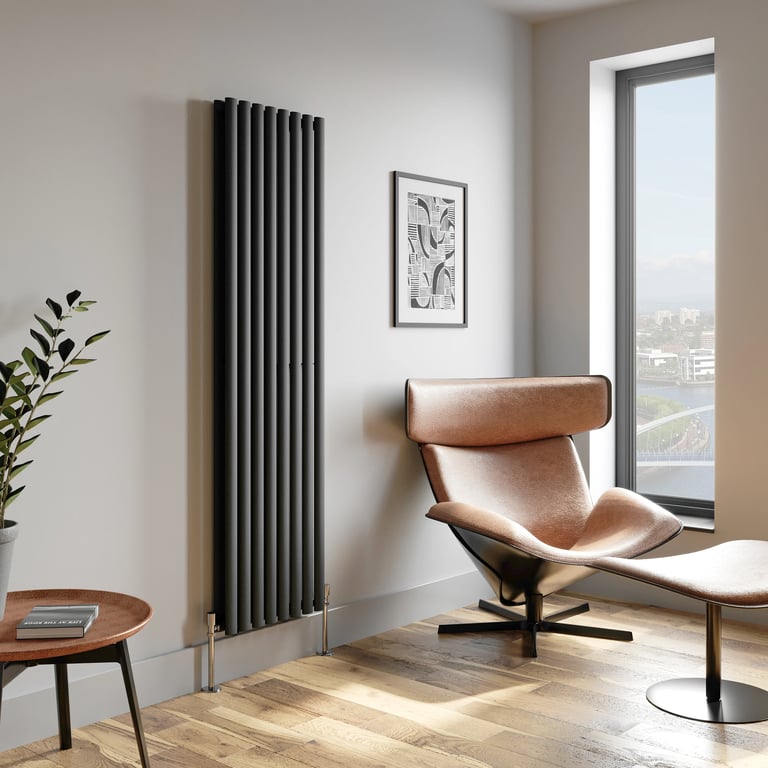 DuraTherm 1800 x 480mm Oval Double Panel Vertical Radiator Anth