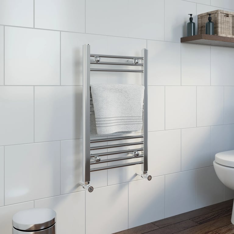 Standard straight round-bar chrome bathroom towel radiator