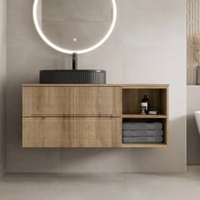 Vitusso Fluted Wood Hung Bathroom Vanity Unit with Oval Fluted Basin, Black 1200mm Price Comparisons | Compare The Build