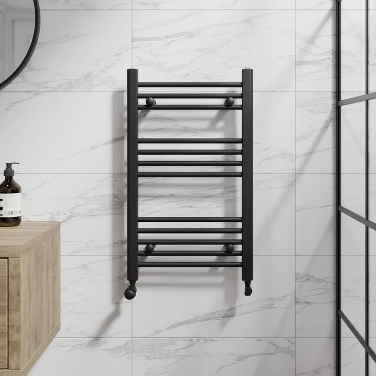 DuraTherm 750 x 450mm Flat Bar Heated Towel Radiator Matt Black