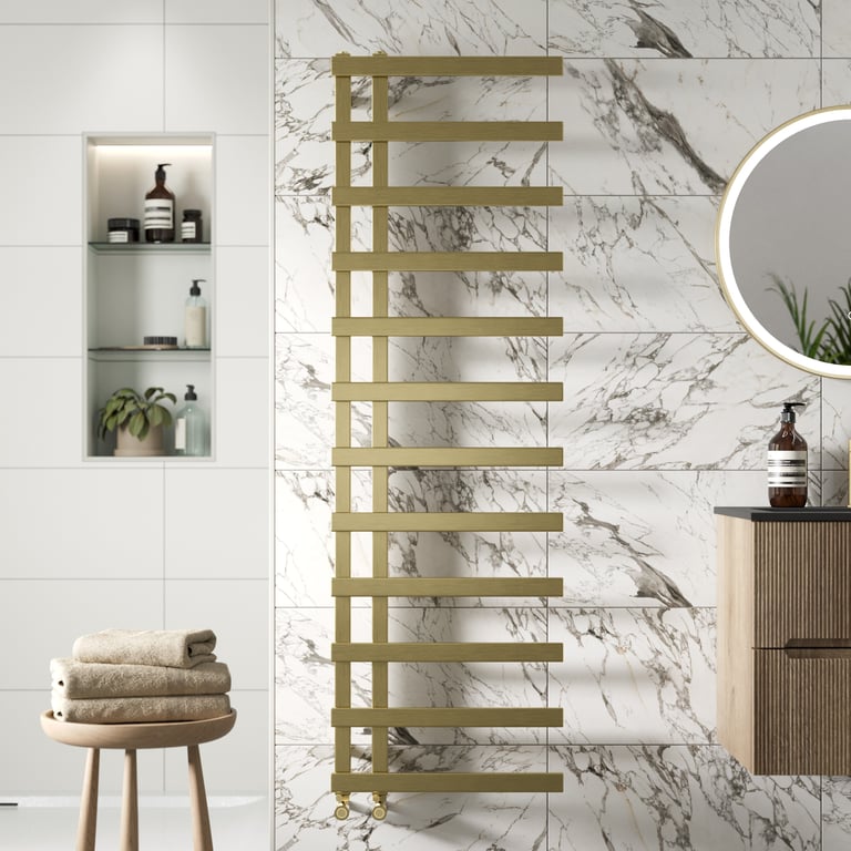 DuraTherm Twin Valve 1600 x 500mm Heated Towel Radiator Brass