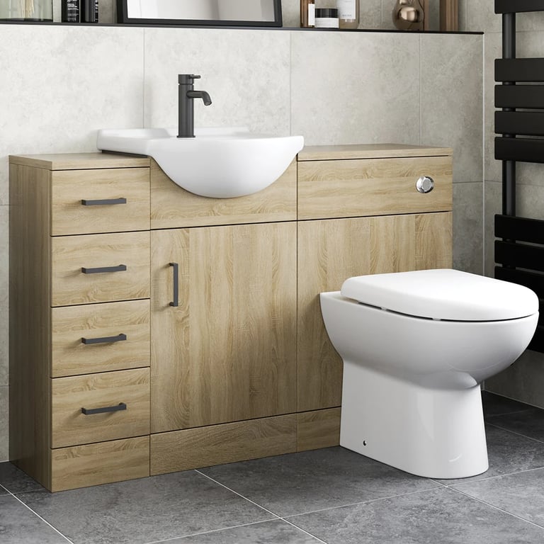 Alpine Back To Wall Toilet & Vanity Unit Oak Wood 1165mm