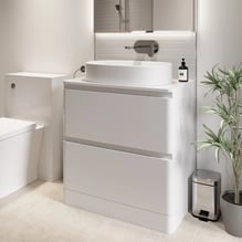 Regis Forma White Gloss Freestanding Countertop Vanity Unit with Lorient White Basin - 800mm Price Comparisons | Compare The Build
