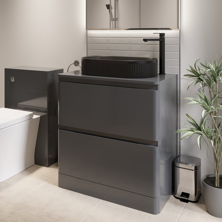 Regis Forma Grey FS Countertop Vanity & Fluted Black Basin 800mm