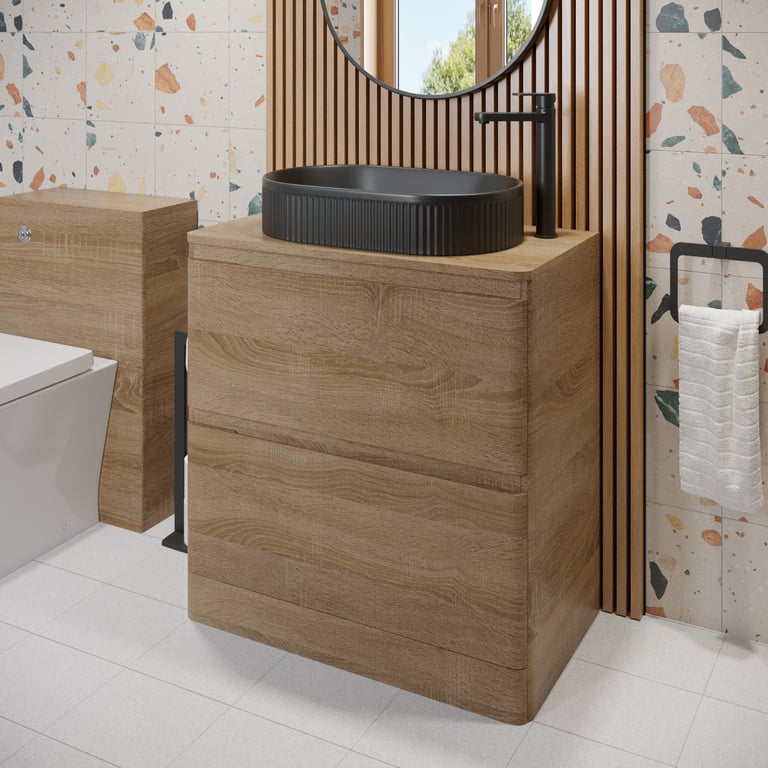 Regis Forma Wood FS Countertop Vanity & Fluted Black Basin 800mm