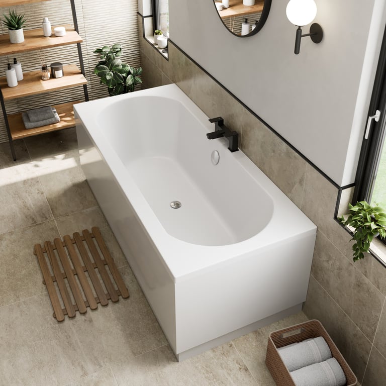 Ceramica Double Ended Curved Bath With Side And End Panel - 1700x700mm