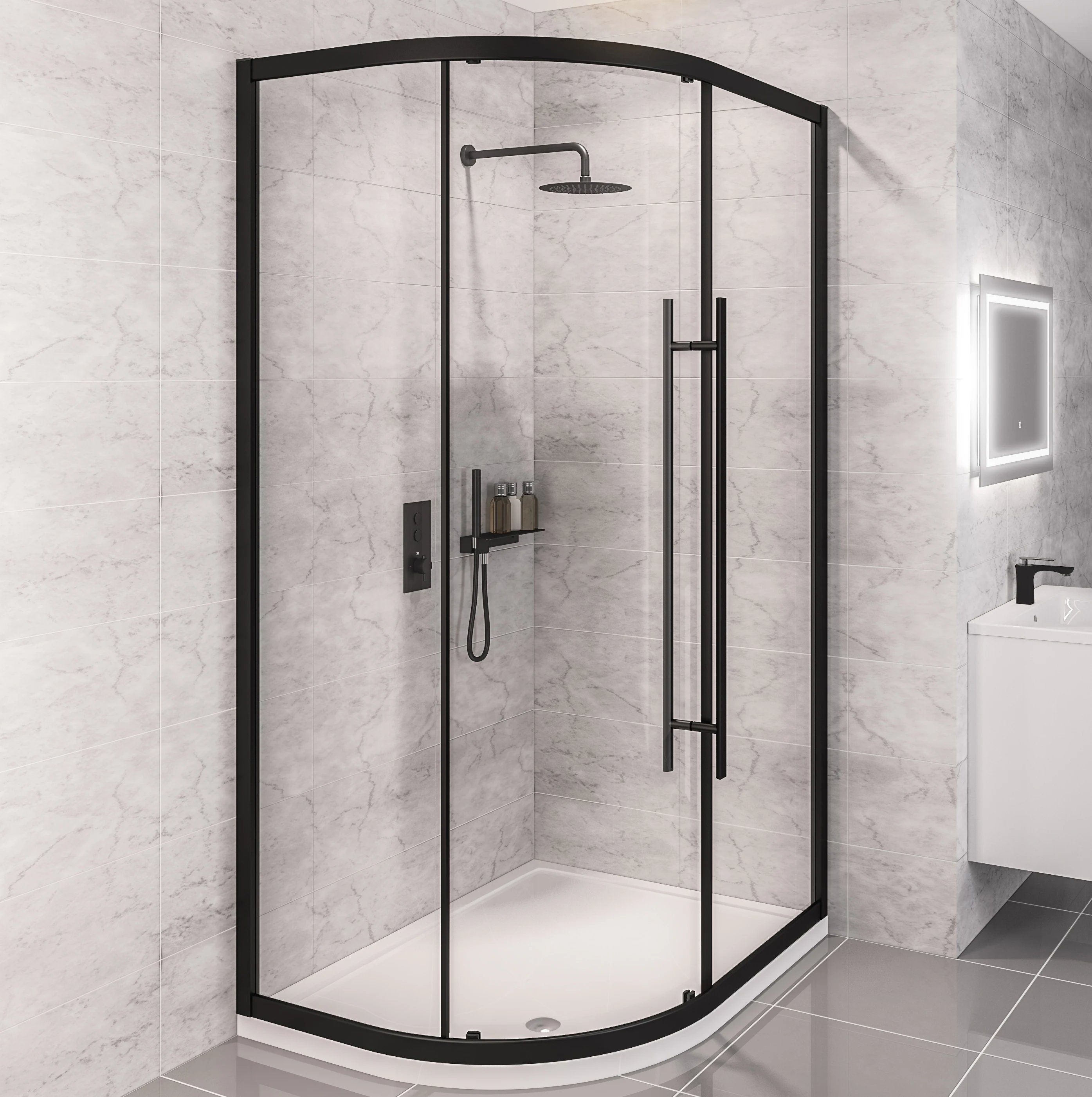 Photos - Shower Enclosure Clario Vantage 2000 Offset Quadrant  900 x 760mm - Matt Black 49.0062