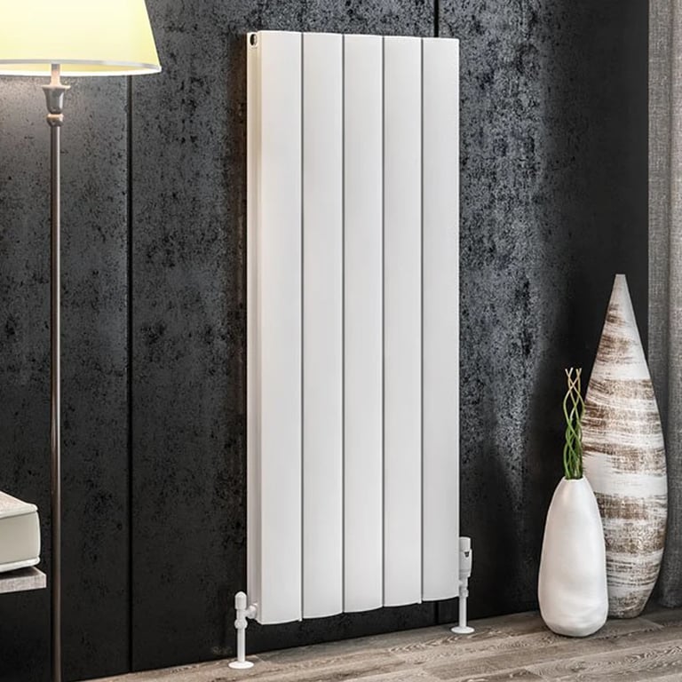 Solaro Guardia 1200 x 470mm Vertical Designer Aluminium Radiator Matt White