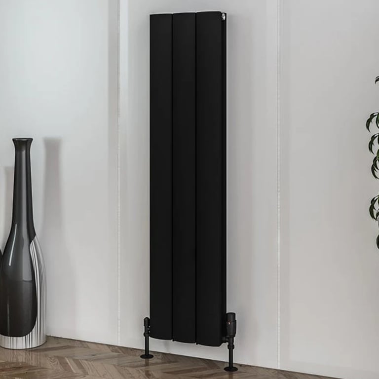 Solaro Guardia 1200 x 280mm Vertical Designer Aluminium Radiator Matt Black