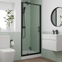 Luxura Pivot Shower Door 900 x 900mm with Raised Non Slip Tray - 6mm Black Price Comparisons | Compare The Build