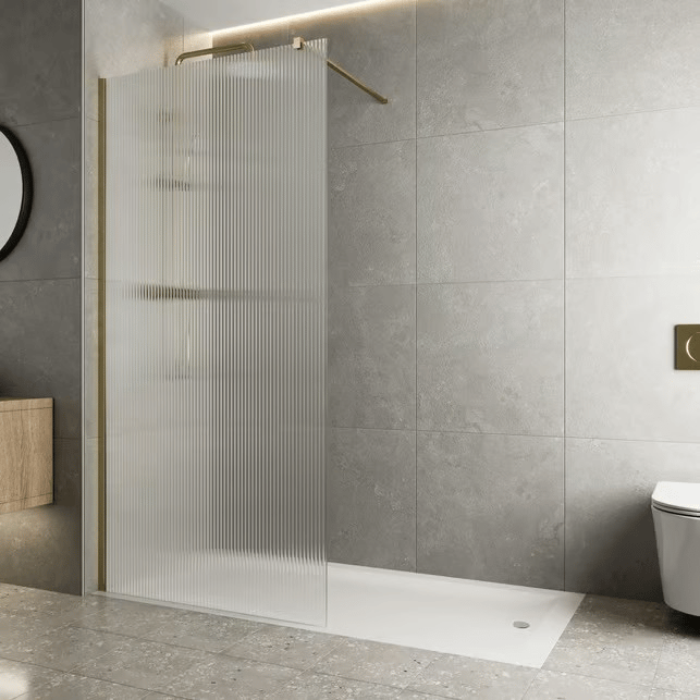 Diamond Fluted Walk In Screen 1400x700 Non Slip 8mm Brass