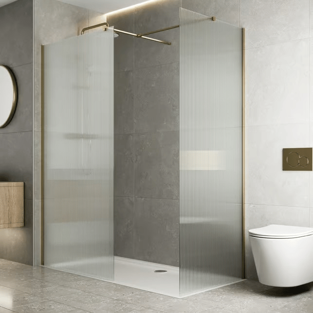 Diamond Fluted Walk In Screens 1700x800 Tray 8mm Brass