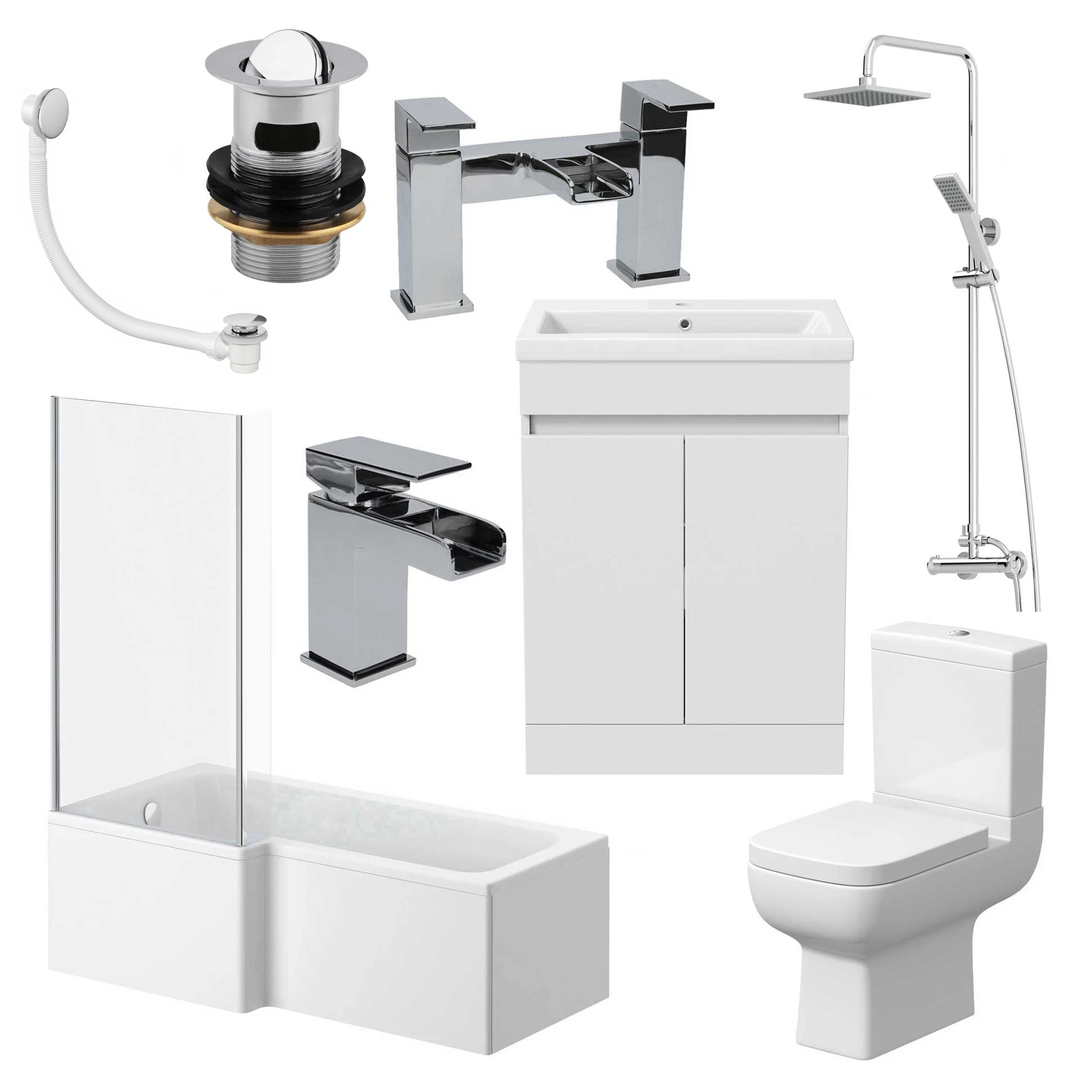 Aimi★ Affine Amelie Complete Suite, L Shape Bath & Vanity 1700mm Left