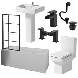 affine-royan-black-bathroom-suite-with-single-ended-shower-bath-1700-full-pedestal-basin