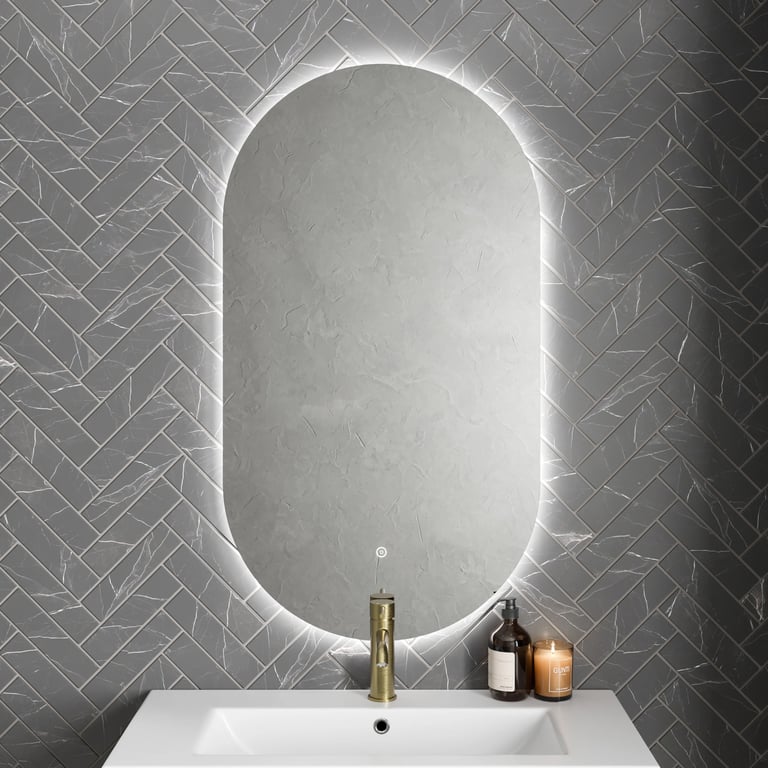 Mains powered bathroom mirror clearance
