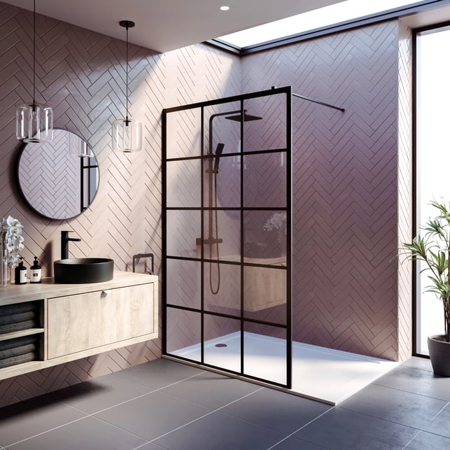 diamond-black-grid-glass-wet-room-screen-1200mm-8mm-glass