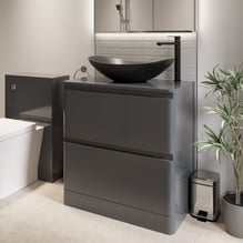 Regis Forma Grey Gloss Freestanding Countertop Vanity Unit with Affine Black Basin - 800mm Price Comparisons | Compare The Build