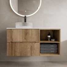 Vitusso Fluted Wood & White Wall Hung Bathroom Vanity Unit with Round Glass Basin 1000mm Price Comparisons | Compare The Build