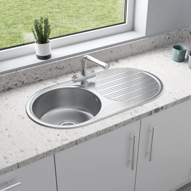 Sauber Inset Single Bowl Stainless Steel Kitchen Sink - Round