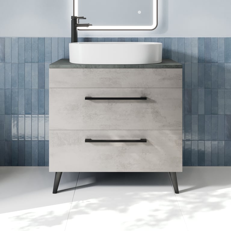 Vitusso Idro Grey Vanity Unit & Lorient White Countertop Basin - 800mm