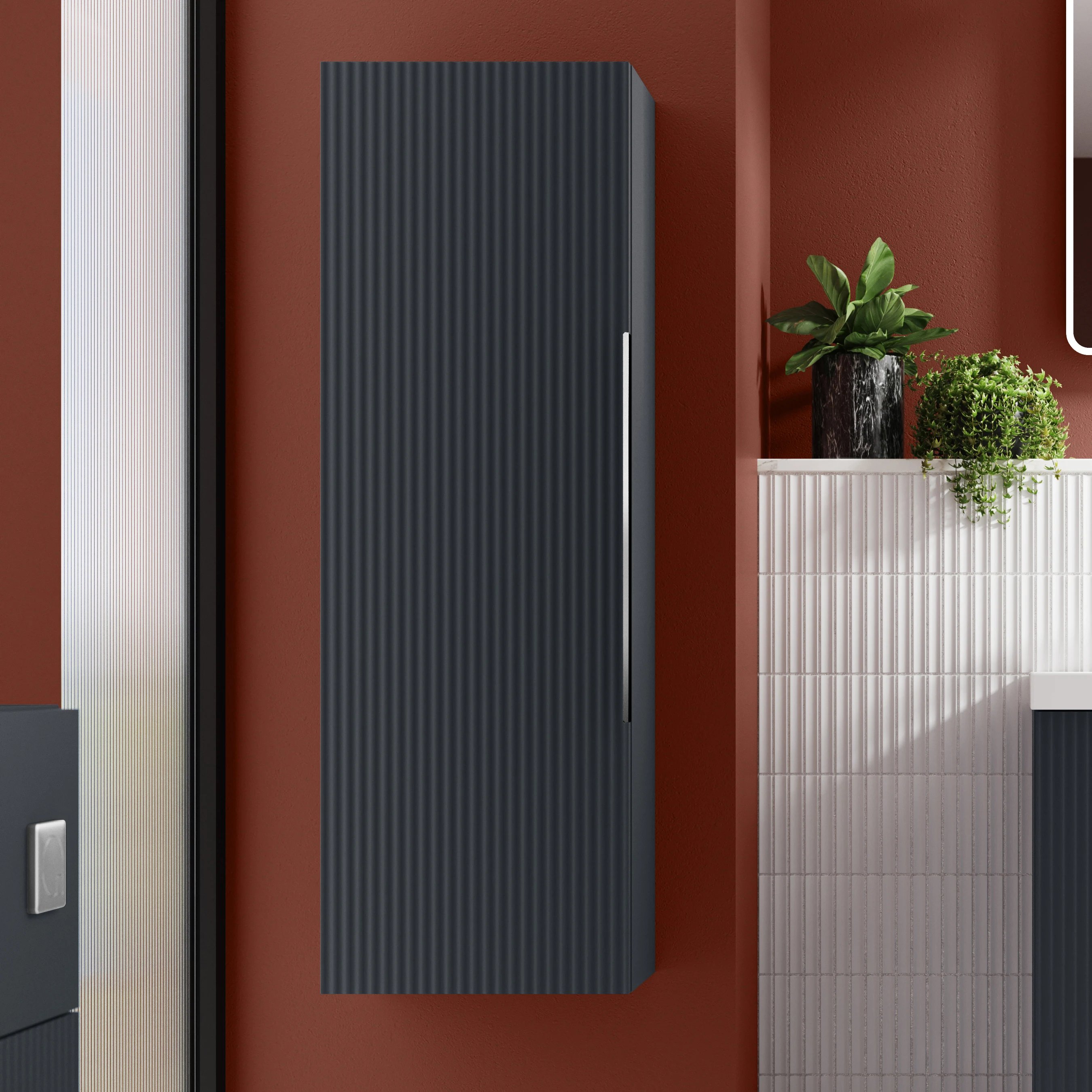 Photos - Bathroom Cabinet Hudson Reed Opula Fluted Wall Hung Anthracite Tall  1200 x 400mm FLU1462 