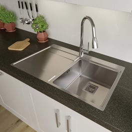 Sauber Inset Single Bowl Stainless Steel Sink Square Left Hand Drainer - KSINK023BW
