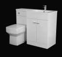 Artis Breeze White Gloss Toilet & Basin Vanity Unit Combination with Doors 1100mm - Right Hand