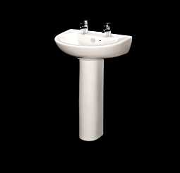 Essentials Budget Full Pedestal 545mm 2 Tap Hole Bathroom Basin