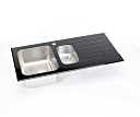 Sauber 1.5 Bowl Kitchen Sink with Black Glass Surround and Right Hand Drainer