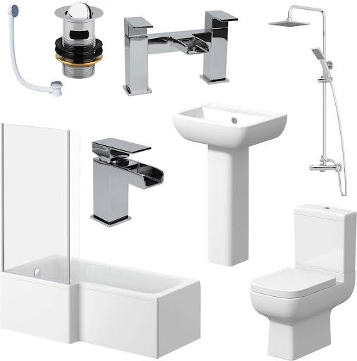 Affine Amelie Bathroom Suite with 1700mm LH Bath, Toilet, Basin, Taps, Shower, Screen & Waste