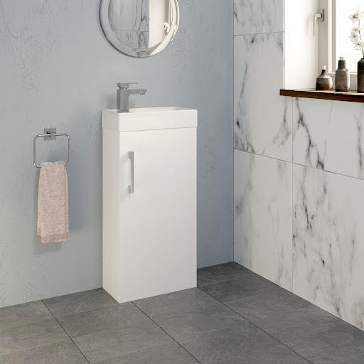 Artis Breeze White Gloss Freestanding Cloakroom Vanity Unit with Basin 400mm & Ibbardo Tap & Waste
