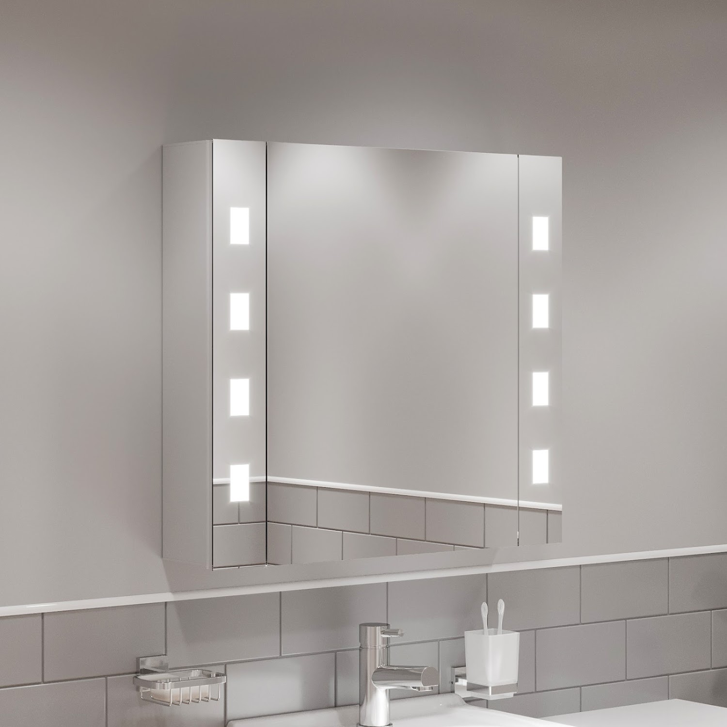 Luxury Bathroom Mirror Cabinet LED Illuminated Wall Mounted Demister ...