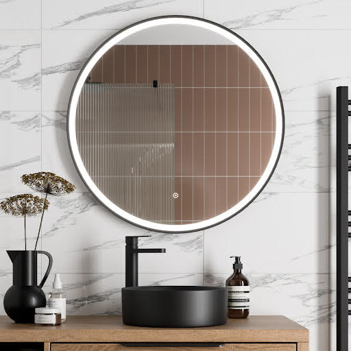 Artis Round LED Mirror with Demister - 800 x 800mm Matt Black