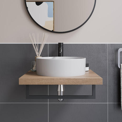 Vitusso Garda Wall Hung Wood Countertop Shelf & Lyon White Basin 500mm