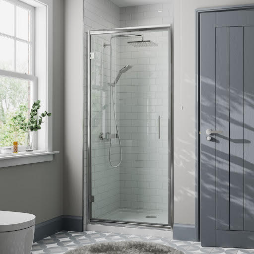 Diamond Hinged Shower Door 900mm with 900 x 900mm Raised Non Slip Tray and Waste - 8mm
